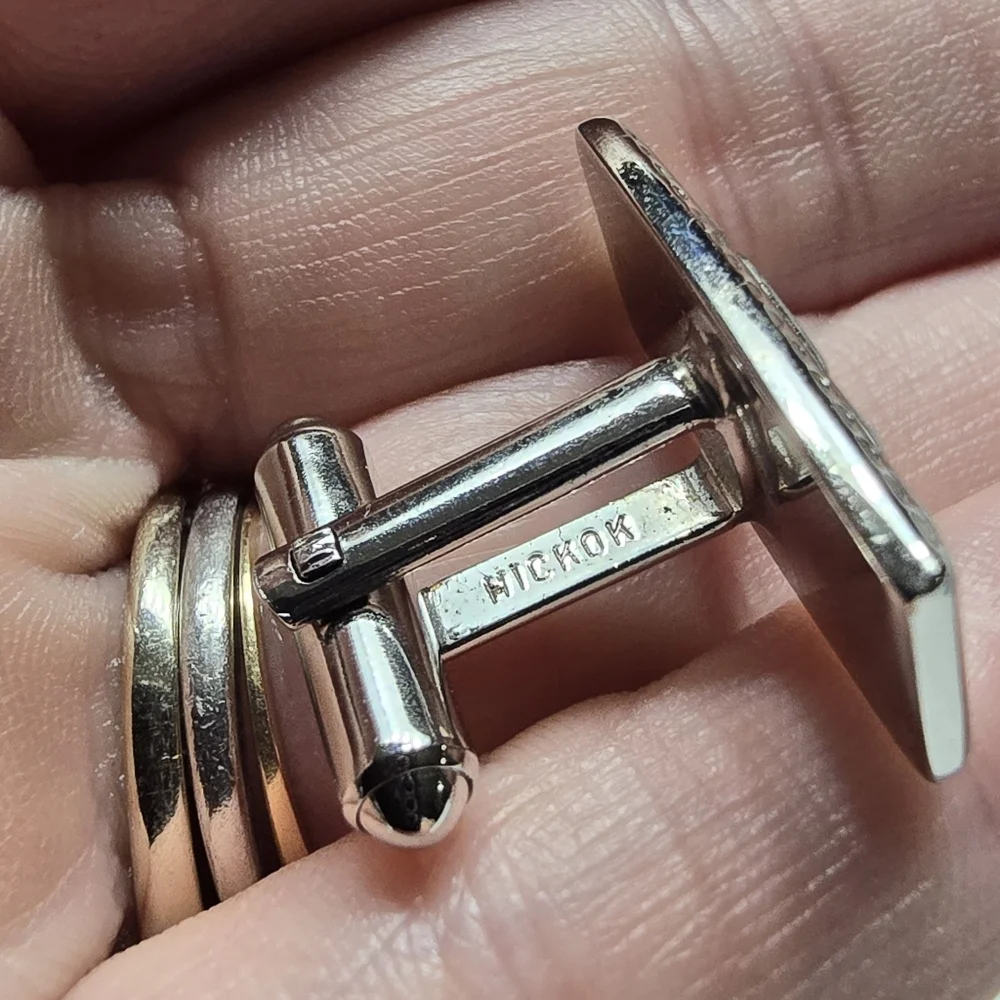 Vtg Hickock USA Silvertone MCM 1960's Silvertone Chevron Cufflinks & Tie Clip